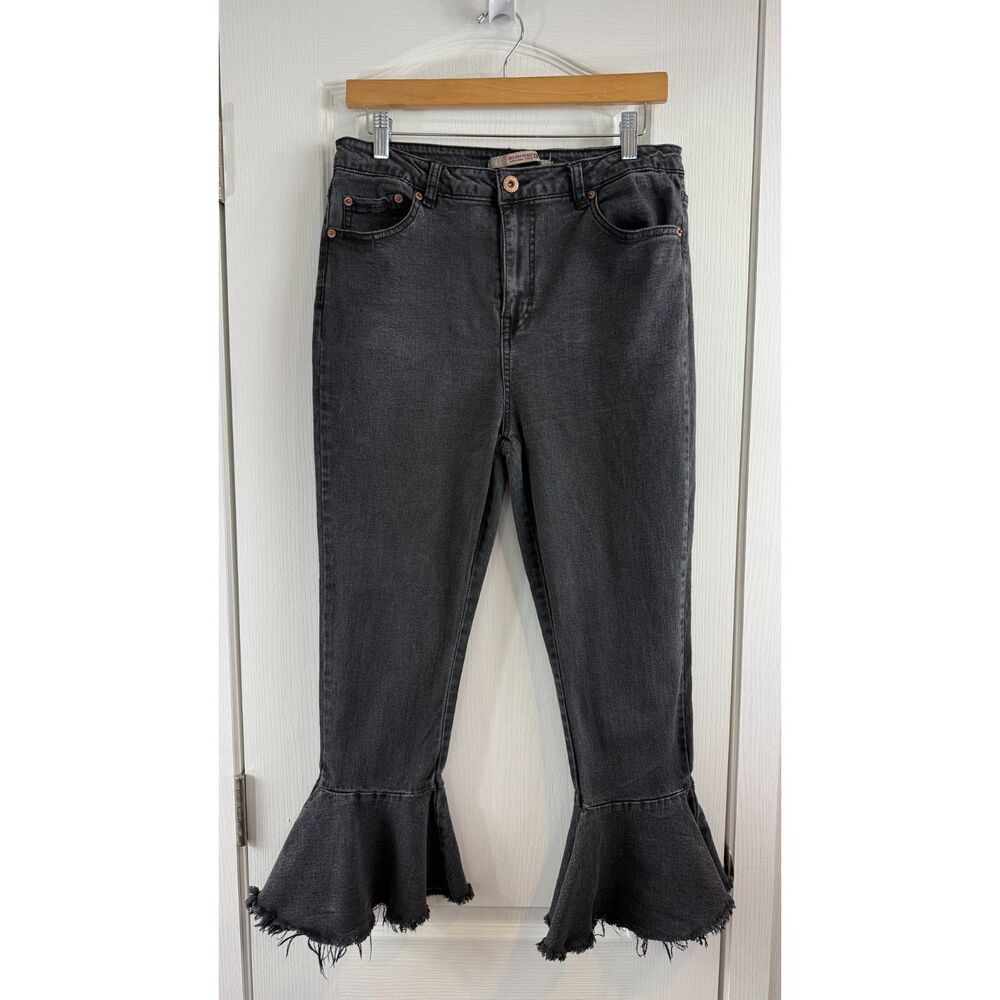 Highway Jeans Womens Juniors 13 Black Ruffle Flare Crop Jeans Raw Hem Stretch